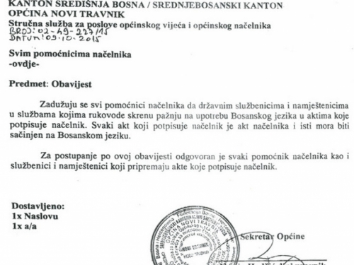 Načelnik akte potpisuje SAMO ako su na bosanskom jeziku