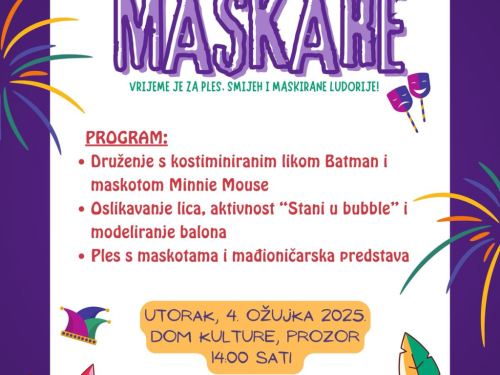 NAJAVA: Maškare u Domu kulture u Prozoru