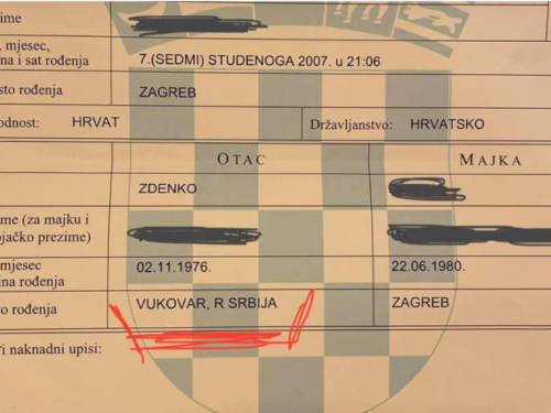 Zagreb: Muškarcu na rodnom listu upisali da je Vukovar u Srbiji