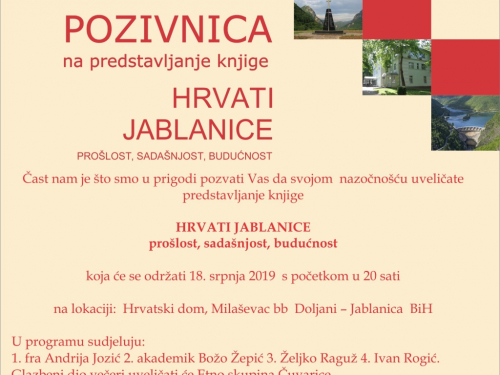 Najava: Promocija knjige "HRVATI JABLANICE prošlost, sadašnjost, budućnost"