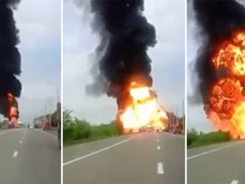 VIDEO: Na cesti se zapalio kamion, eksplozija odbacila čovjeka 10 metara!