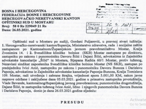 Vlada HNŽ: Štrajk zdravstvenih djelatnika nezakonit i zabranjen