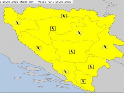 Upaljen je žuti meteoalarm u cijeloj BiH
