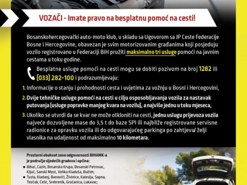 Vozači - imate pravo na besplatnu pomoć na cesti!