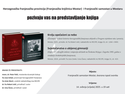 Poziv na predstavljanje knjiga ''Krvlju opečaćeni za nebo'' i ''Svjedočanstva o ubijenoj gimnaziji''