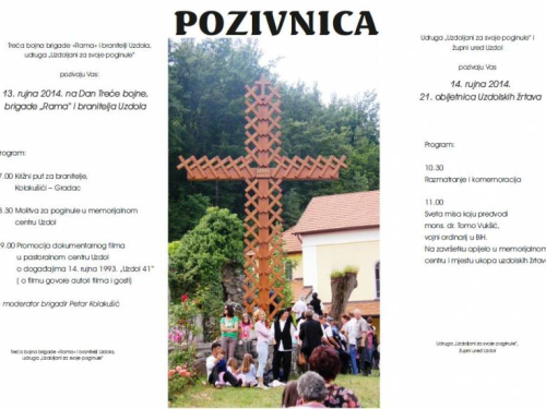 Pozivnica i Program događanja na Uzdolu 13. i 14. rujna 2014.