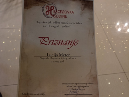 Lucija Meter primila posebno priznanje na izboru za Hercegovku godine