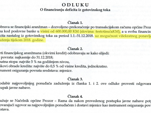 Općina Prozor-Rama ponovo se zadužuje