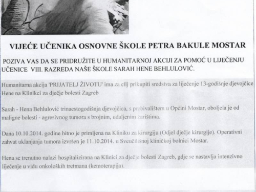 Humanitarna akcija u OŠ Veselka Tenžere Uzdol
