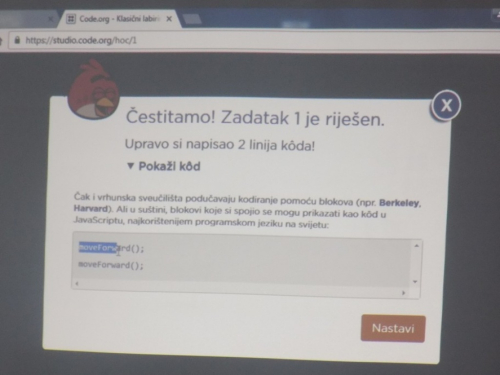 Sat kodiranja u osnovnoj školi u Prozoru