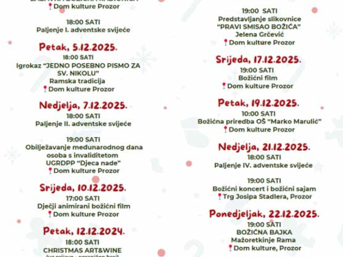 Advent u Rami 2025.: Mjesec dana blagdanske čarolije u Prozoru