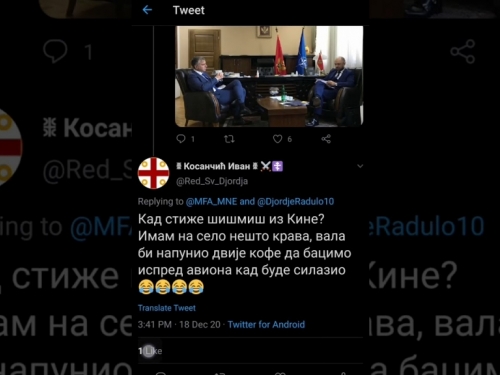 Crnogorski ministar ispričao se zbog objave u kojoj veleposlanika nazivaju šišmišom