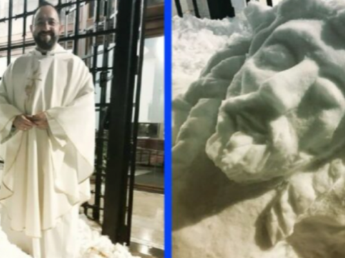 Svećenik izgradio nevjerojatno raspelo nakon snježne oluje u Madridu