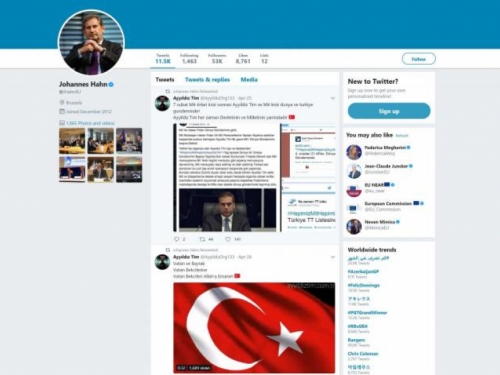 Turci hakirali profil Johannesa Hahna na Twitteru: Postavljena turska zastava i poruke