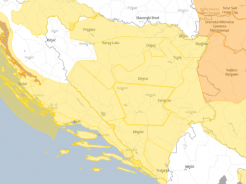 Žuti meteoalarm za veći dio BiH