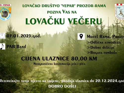 LD ''Vepar'' Prozor-Rama organizira lovačku večer