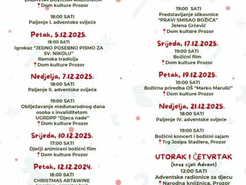 Advent u Rami 2025.: Mjesec dana blagdanske čarolije u Prozoru