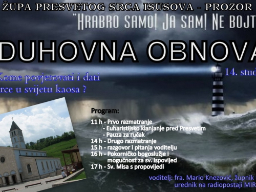 NAJAVA: Duhovna obnova u Prozoru - voditelj fra Mario Knezović