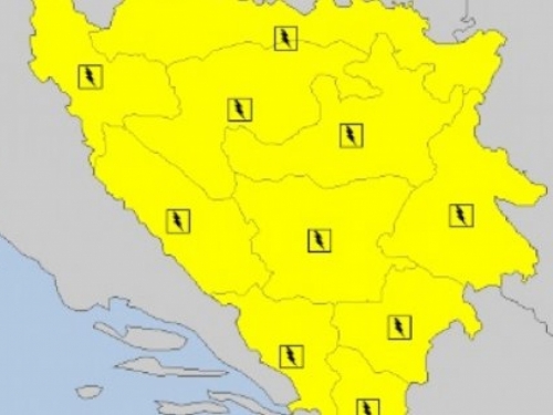 Žuti meteoalarm upaljen za područje cijele BiH