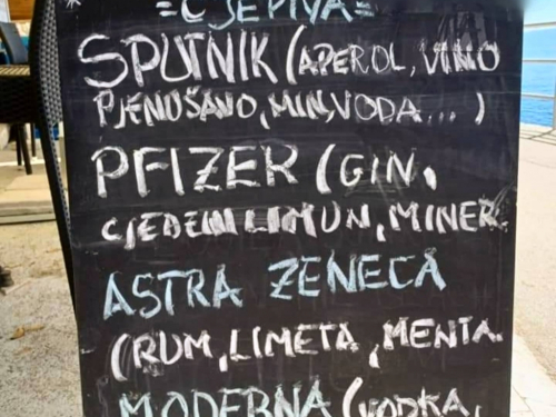 Zanimljiva ponuda pića u kafiću u Rijeci: Opustite se uz Pfizer, Sputnik, Modernu...