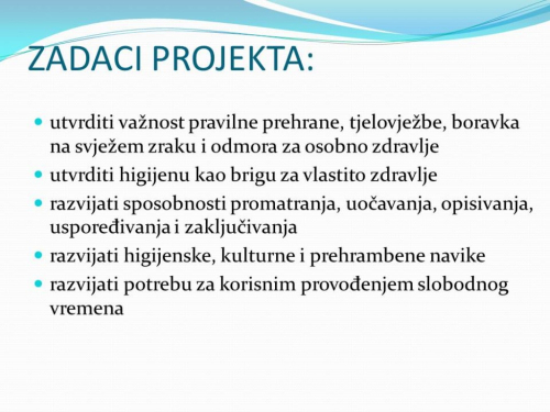 Projektna nastava: Briga o zdravlju školske djece